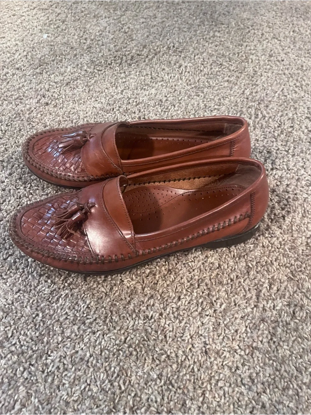 Bass Mens Bellagio Dress Loafers 10.5 M Leather Brown Woven Tassel Slip On Shoes